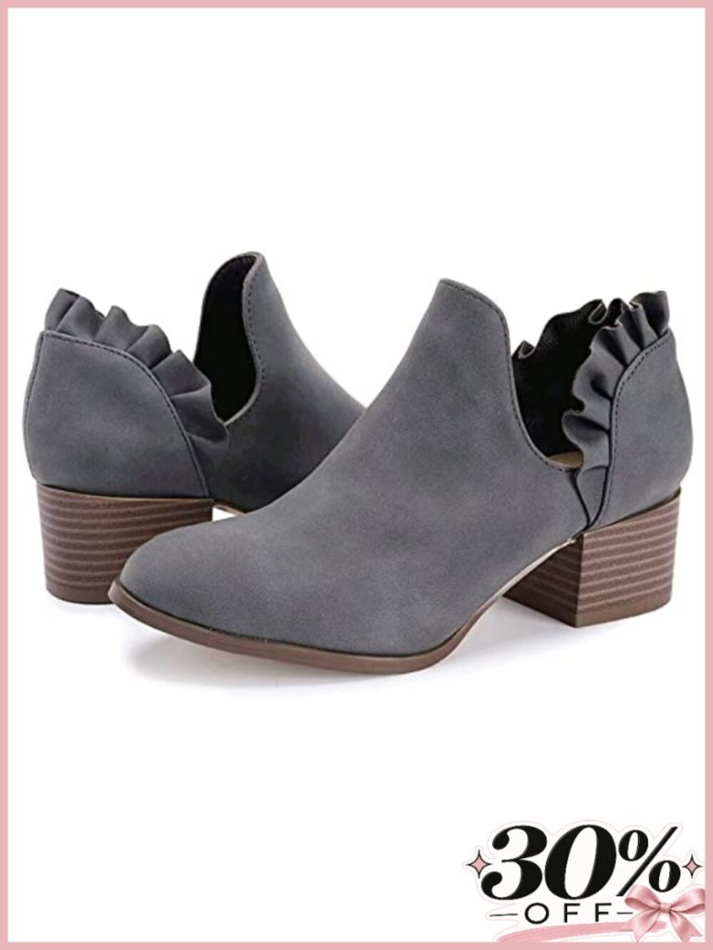 Faux Leather Cutout Ankle Booties Stacked Heel Slip On Dress Boots